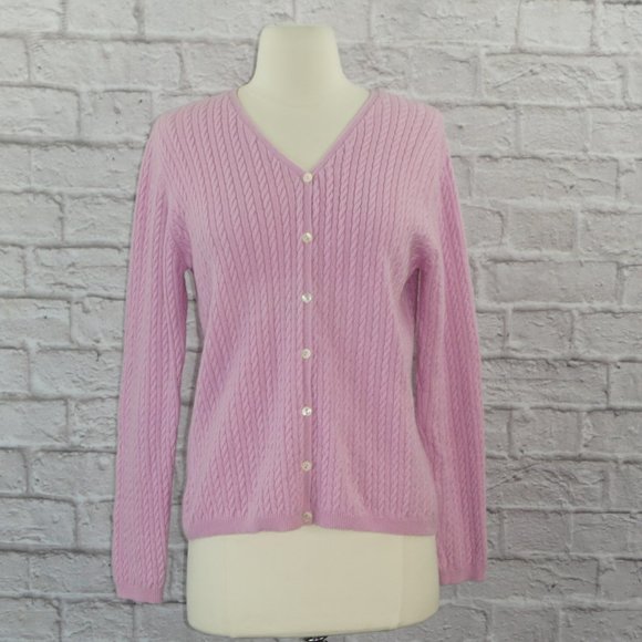 Vintage 90s Cashmere Cable Knit Cardigan Sweater - Picture 1 of 7